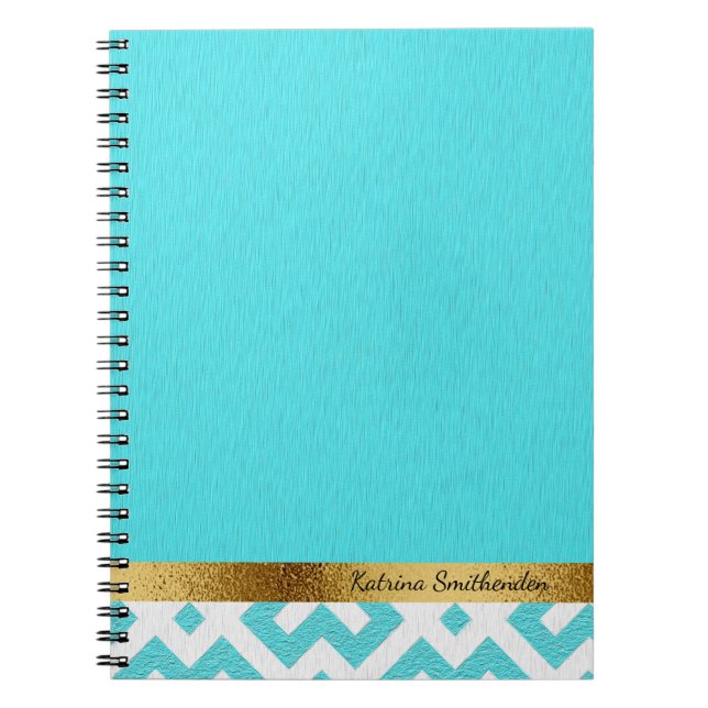 Cuaderno Geometría y oro azul y blanco personalizados (Frente)