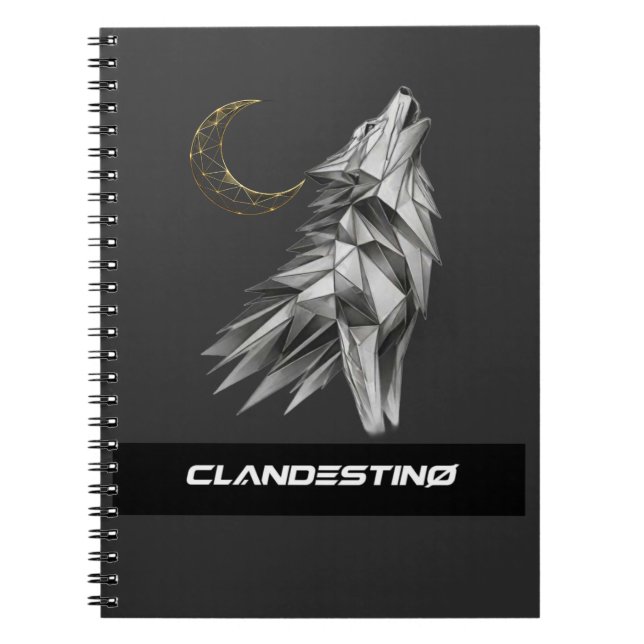 Cuaderno Geometric Wolf Moon Notebook – Black Gold Luxury J (Frente)