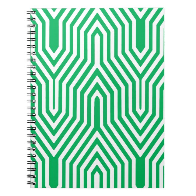 Cuaderno Geométrica Art Deco - verde jade y blanco (Frente)