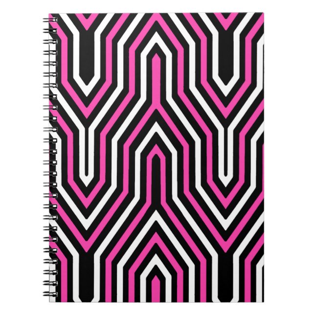 Cuaderno Geométrico Art Deco - fucsia rosa, negro y blanco (Frente)