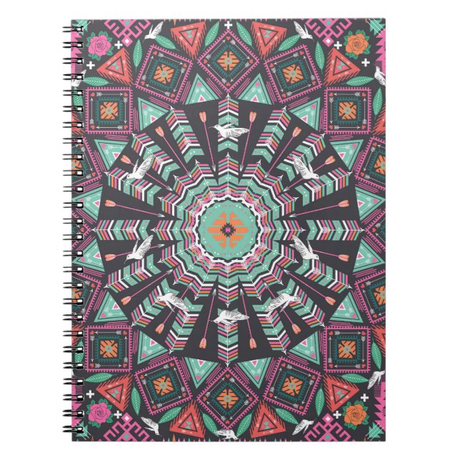 Cuaderno Geométrico azteca: patrón de círculo colorido (Frente)