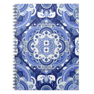 Cuaderno Geométrico azul vintage, ornamento indio.