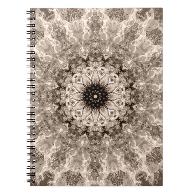 Cuaderno geométrico, beige, marrón, mandala (Frente)