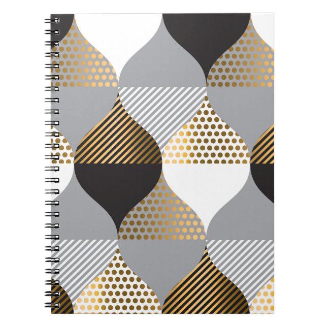 Cuaderno Geométrico de lujo: negro, patrón oro (Frente)