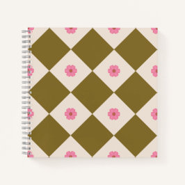 Cuaderno geométrico de oliva elegante y crema
