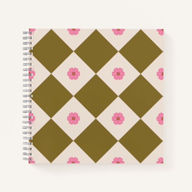 Cuaderno geométrico de oliva elegante y crema (Anverso)