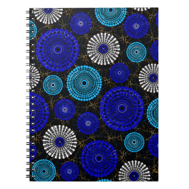 Cuaderno geométrico de ráfaga solar azul africano (Frente)
