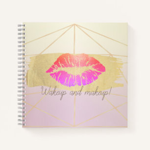 Cuaderno Geométrico Femenino, Trazo de Pincel Dorado, Labio