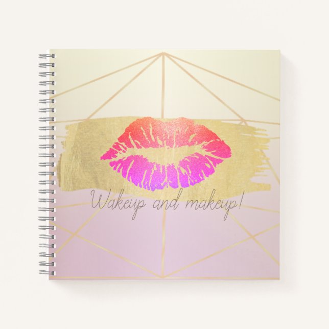 Cuaderno Geométrico Femenino, Trazo de Pincel Dorado, Labio (Anverso)