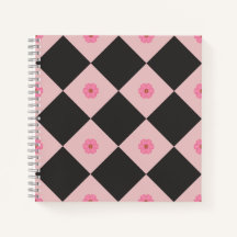 Cuaderno geométrico floral negro y rosa moderno
