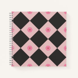Cuaderno geométrico floral negro y rosa moderno