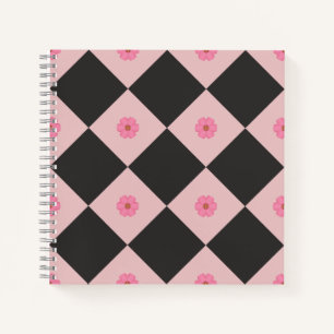 Cuaderno geométrico floral negro y rosa moderno