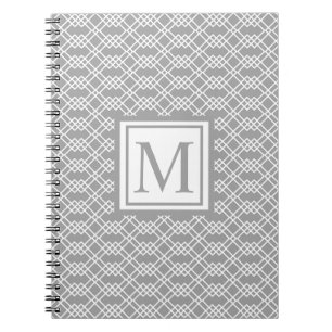 Cuaderno Geométrico moderno de Entramado Monograma Gris y B