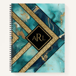 Cuaderno Geométrico Personalizado Moderno Única Oro Verde A