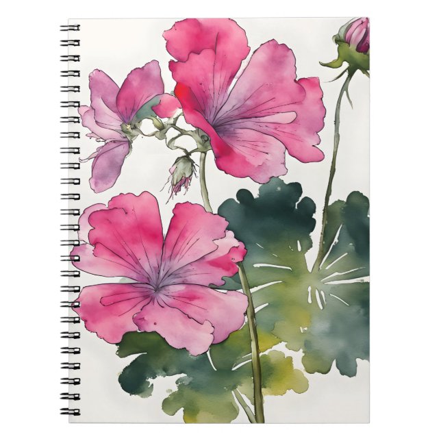 Cuaderno Geranio - Flores de acuarela (Frente)