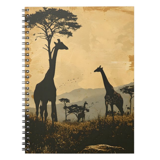 Cuaderno Gigantes elegantes: postal de jirafas de época (Frente)