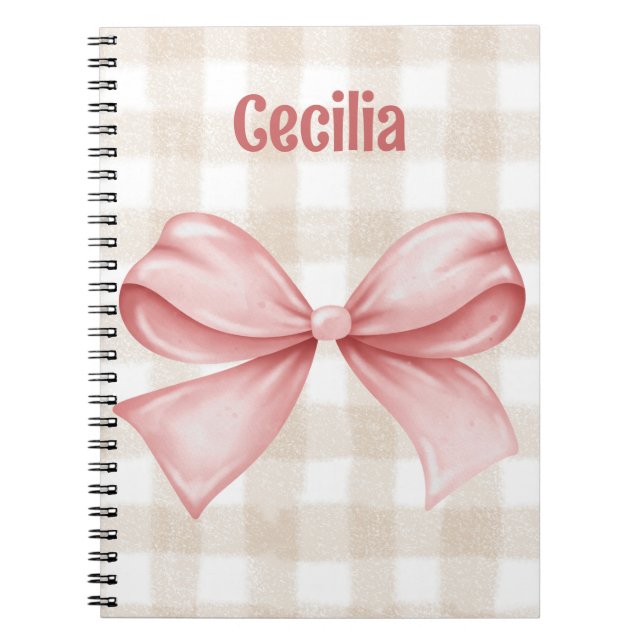 Cuaderno Gingham beige y rosa con arco acuarela (Frente)