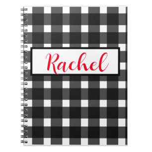Cuaderno Gingham blanco negro personalizada