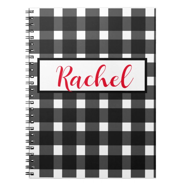 Cuaderno Gingham blanco negro personalizada (Frente)
