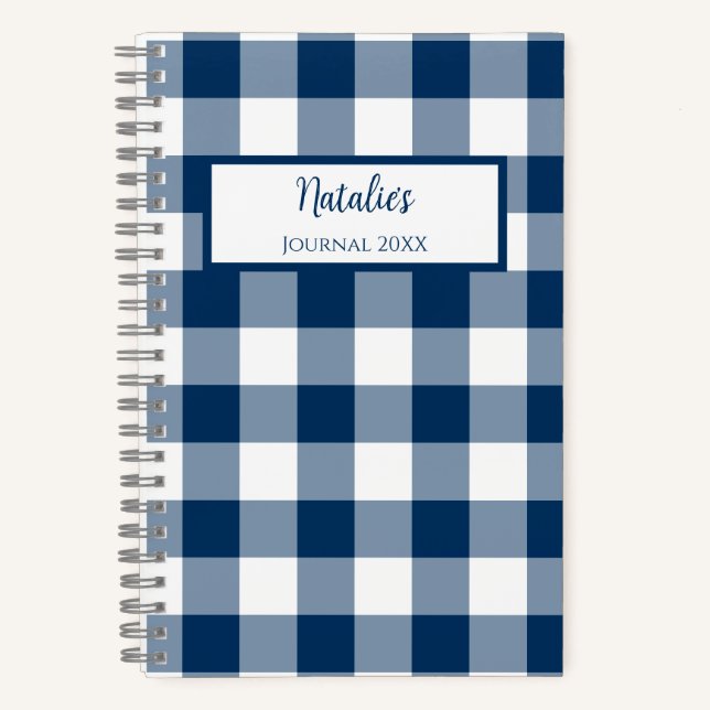 Cuaderno Gingham Check Navy Personalized Journal Notebook (Anverso)