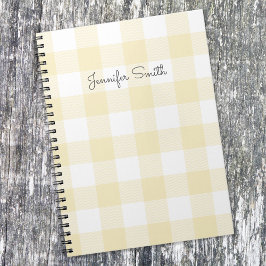 Cuaderno Gingham de limón pastel moderno y blanco