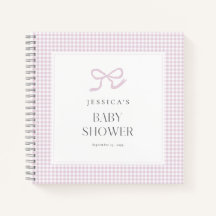 Gingham Pink Bow Baby Baby Shower Guest Book