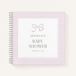 Cuaderno Gingham Pink Bow Baby Baby Shower Guest Book