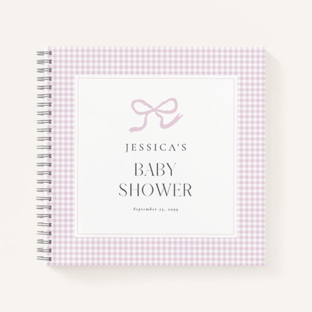 Cuaderno Gingham Pink Bow Baby Baby Shower Guest Book (Anverso)