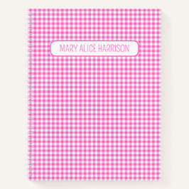 Cuaderno Gingham Plaid personalizado rosa y blanco