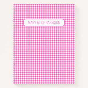 Cuaderno Gingham Plaid personalizado rosa y blanco