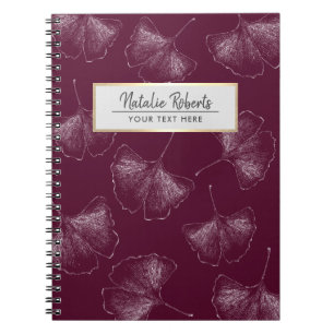 Cuaderno Ginkgo deja el patrón elegante rojo borgoña
