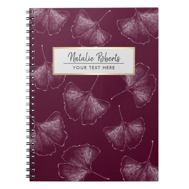 Cuaderno Ginkgo deja patrón elegante rojo borgoña (Frente)