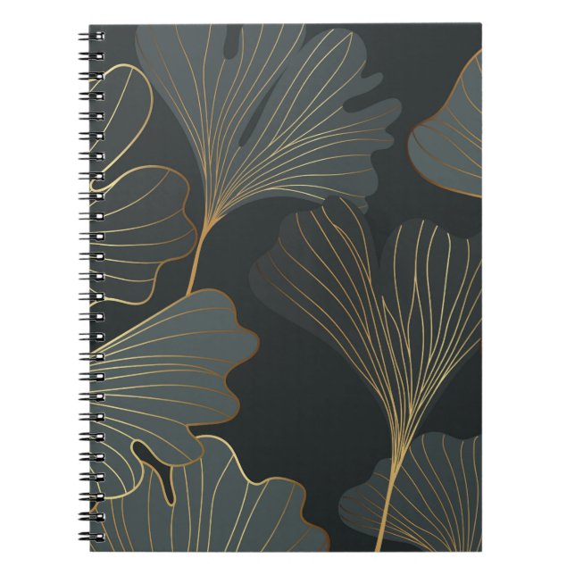 Cuaderno Ginkgo dorado: Deco floral de lujo. (Frente)
