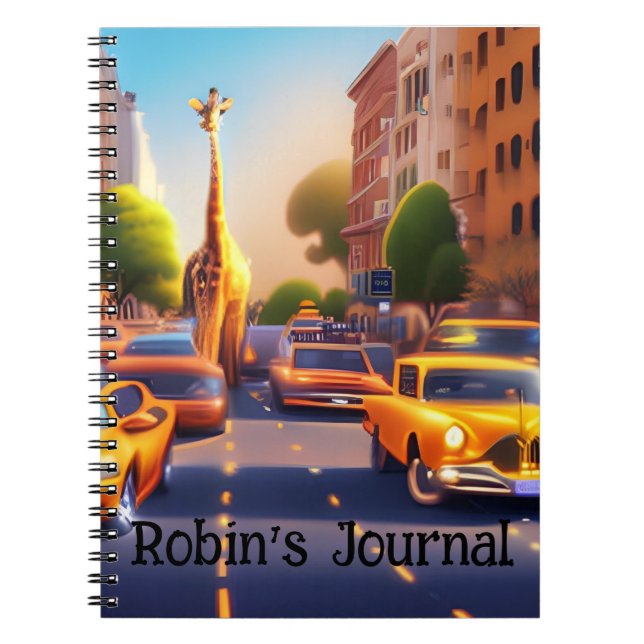 Cuaderno Girafa de ensueño en la ciudad con coches Portátil (Frente)