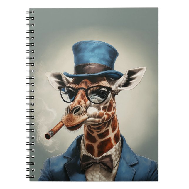 Cuaderno Girafa en el sombrero superior y chaqueta (Frente)