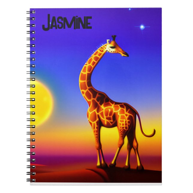 Cuaderno Girafa Paisaje/luna/estrellas editable (Frente)