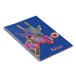 Cuaderno Giraffe colorida con flores