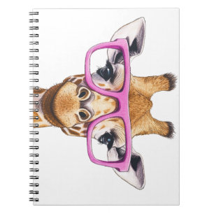 Cuaderno Giraffe con gafas rosadas en espiral para portátil
