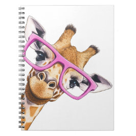 Cuaderno Giraffe con gafas rosadas en espiral para portátil