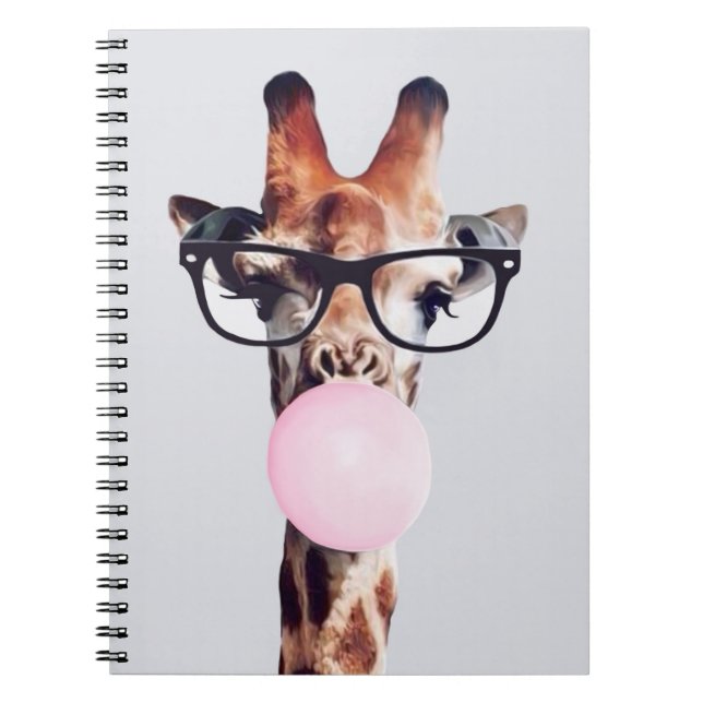 Cuaderno Giraffe con gafas soplando chicle rosa (Frente)