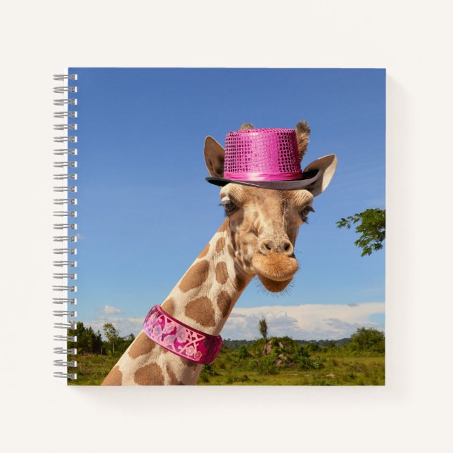 Cuaderno Giraffe en gorra rosa brillante (Anverso)