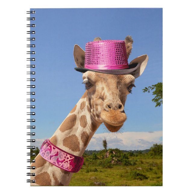 Cuaderno Giraffe en gorra rosa brillante (Frente)