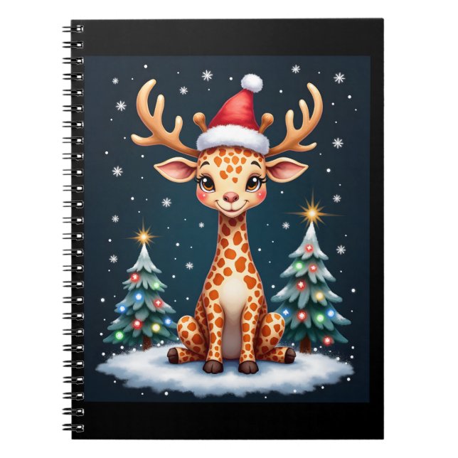 Cuaderno Giraffe Gorra de renos Santa Christmas Tree Funny  (Frente)