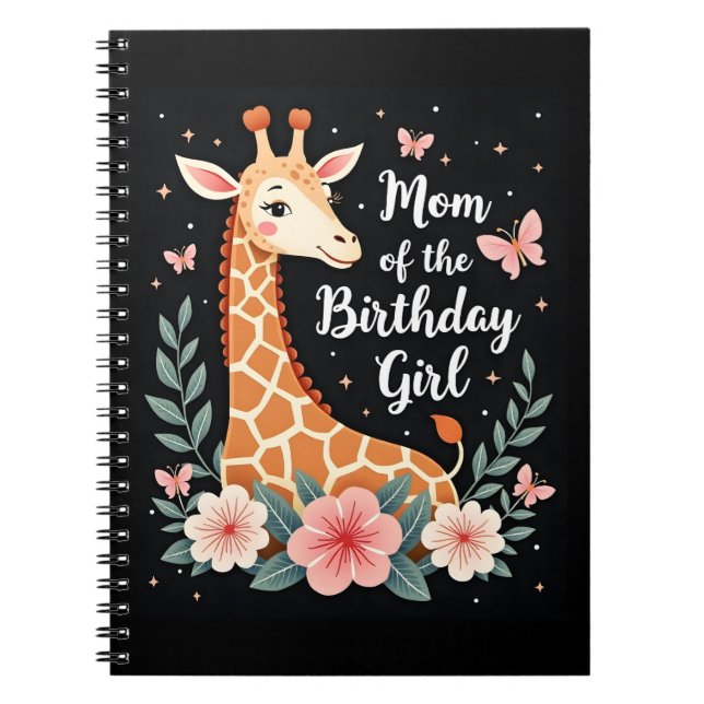 Cuaderno Giraffe Mamá de la familia del Chica de cumpleaños (Frente)