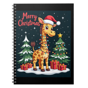 Cuaderno Giraffe Merry Árbol de Navidad iluminando Santa Gi