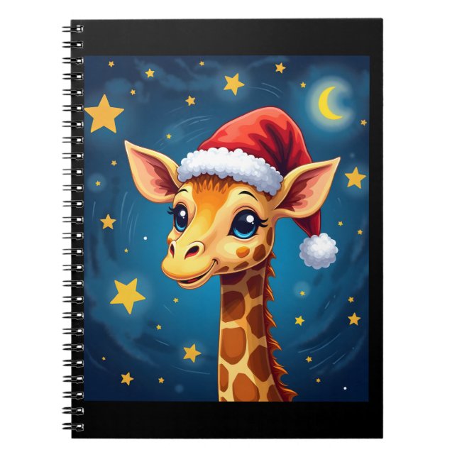 Cuaderno Giraffe Santa Hat Starry Night Holiday L (Frente)