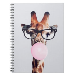 Cuaderno Giraffe Usando Gafas Que Soplan Goma Rosa De Burbu
