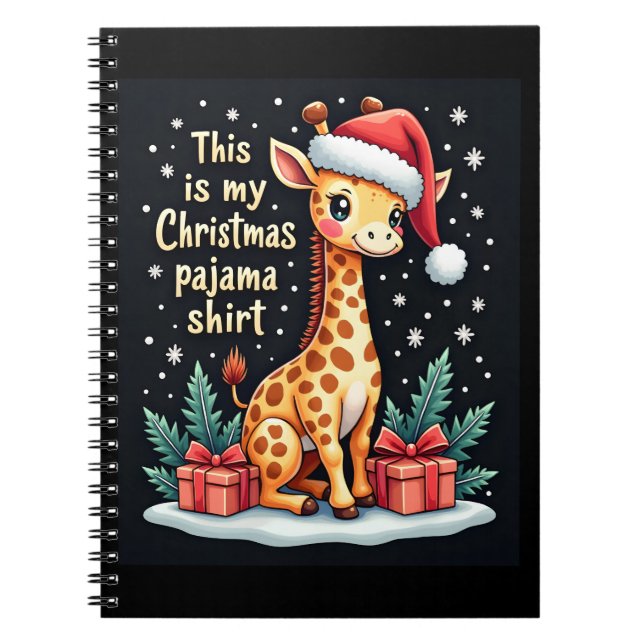 Cuaderno Giraffe Usando Navidades de Santa Hat Pajam (Frente)