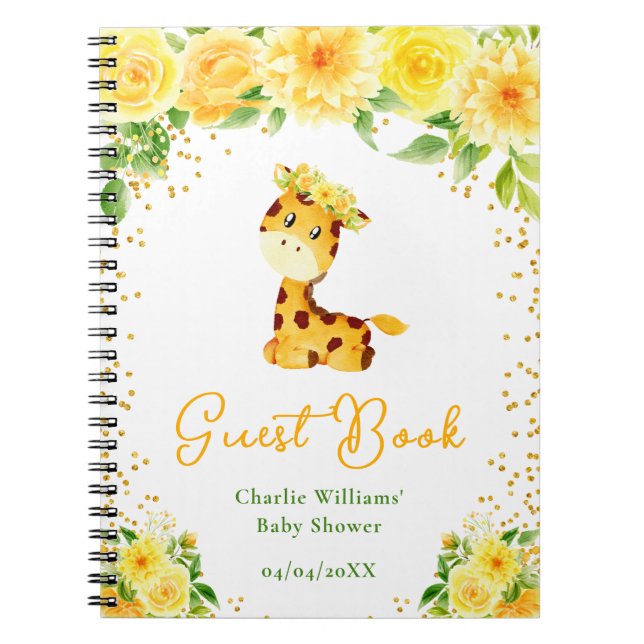 Cuaderno Giraffe Yellow Floral Baby Shower Guest Book (Frente)