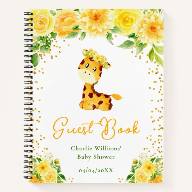 Cuaderno Giraffe Yellow Floral Baby Shower Guest Book (Anverso)